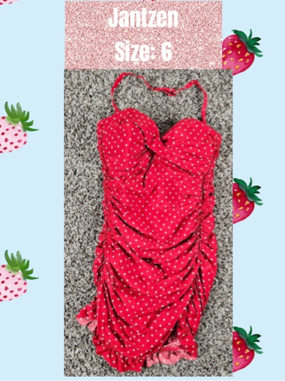 Jantzen Red Polka Dot Shirred One-Piece Swimdress